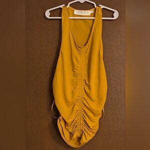 ASTR The Label Top , Blouse Ruched Mustard Yellow Sleeveless Large